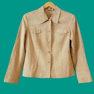 Vintage Suede Y2K 2000s Tan Beige 100% Leather Womens Button Up Jacket Coat